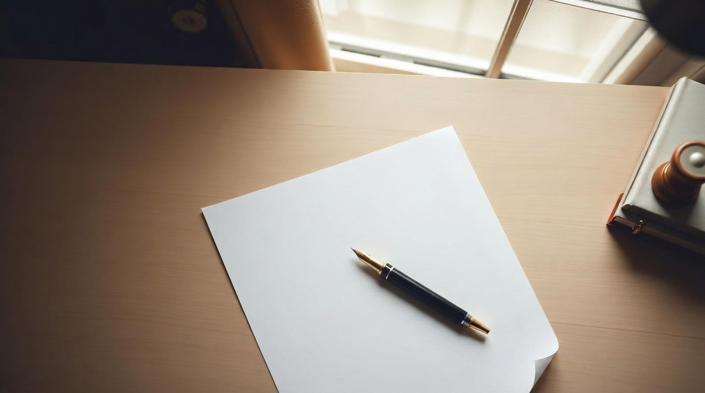 Estate planning documents and a fountain pen on a wooden desk in warm natural light